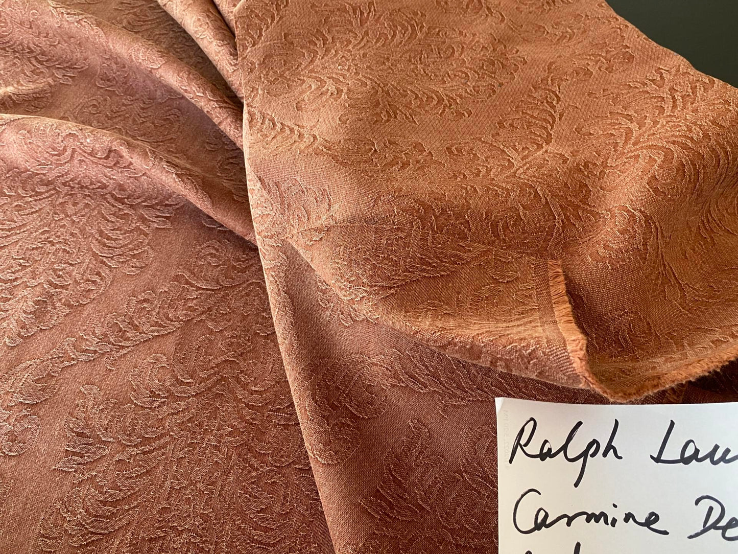 Ralph Lauren Carmine Red Raspberry Stoned Washed Linen Damask in Renaissance Medallion