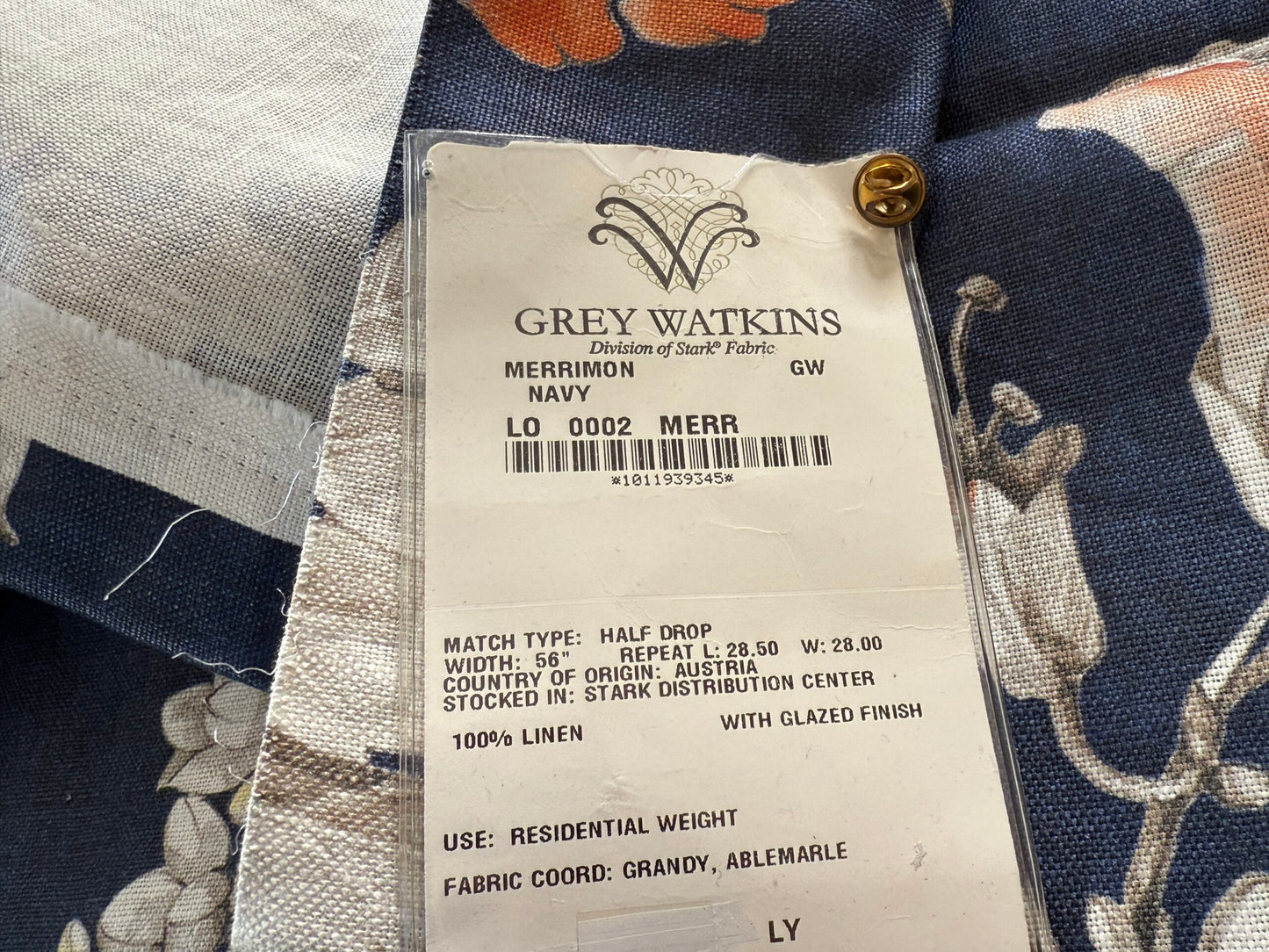8 Berkbox107 1.2yards Scalamandre Grey Watkins Merrimon Navy Blue Linen Floral 100% Linen with Glazed finish MSRP 346/y