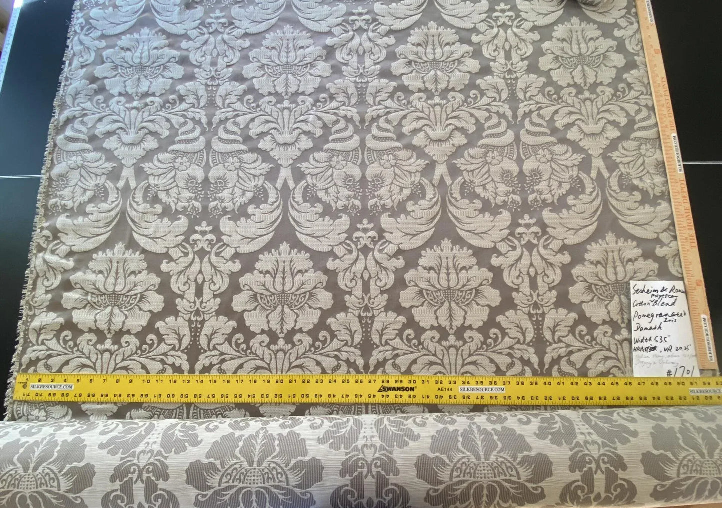 Stroheim &amp; Romann Renaissance Iris Damask  Artichoke Pomegranate  Cotton Polyester Silky Beige Grey