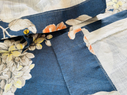8 Berkbox107 1.2yards Scalamandre Grey Watkins Merrimon Navy Blue Linen Floral 100% Linen with Glazed finish MSRP 346/y