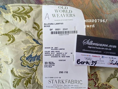 11a Berkbox39 Tassinari &amp; Chatel Scalamandre Allegra Beige Silk Metal Brocade MSRP USD 796/Yard