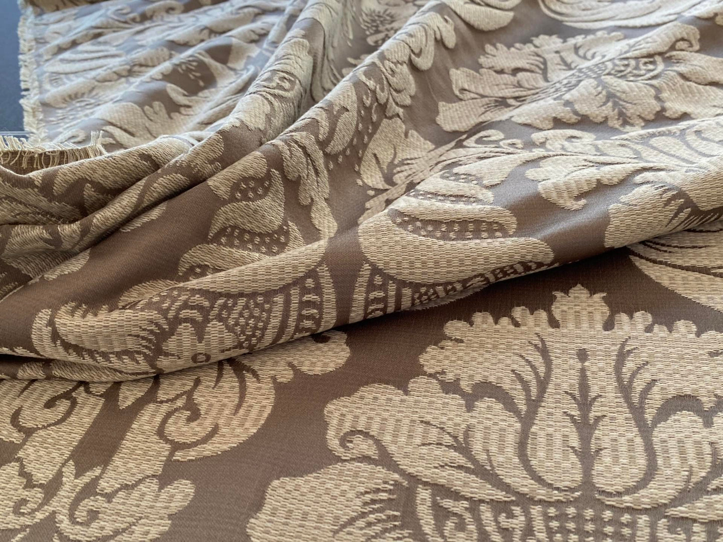 Stroheim &amp; Romann Renaissance Iris Damask  Artichoke Pomegranate  Cotton Polyester Silky Beige Grey