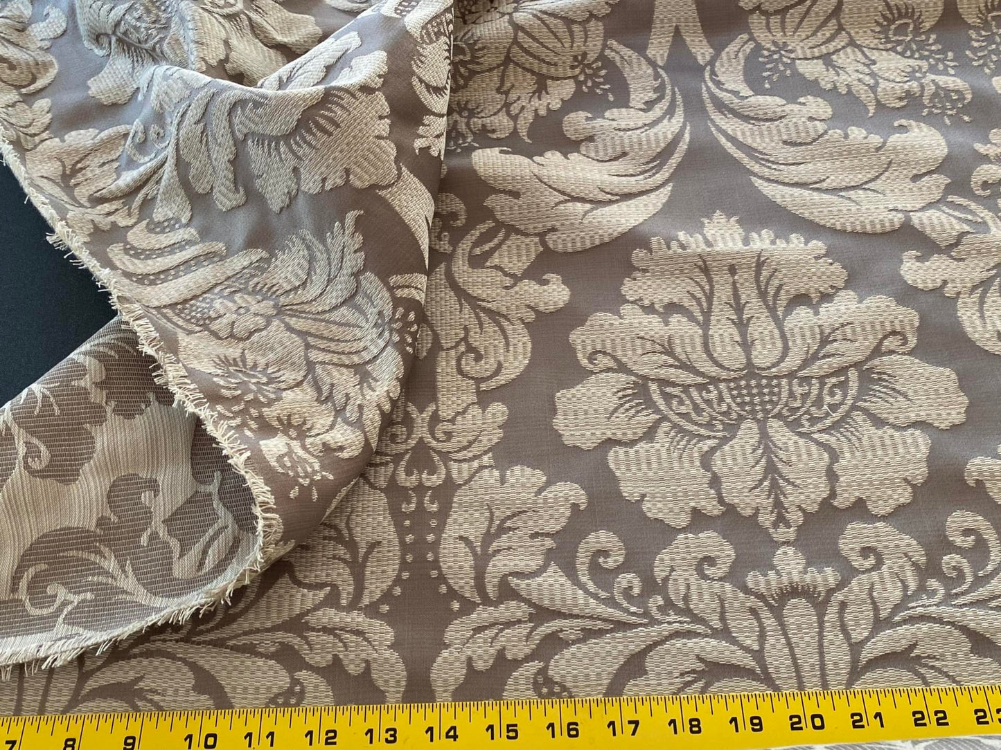 Stroheim &amp; Romann Renaissance Iris Damask  Artichoke Pomegranate  Cotton Polyester Silky Beige Grey