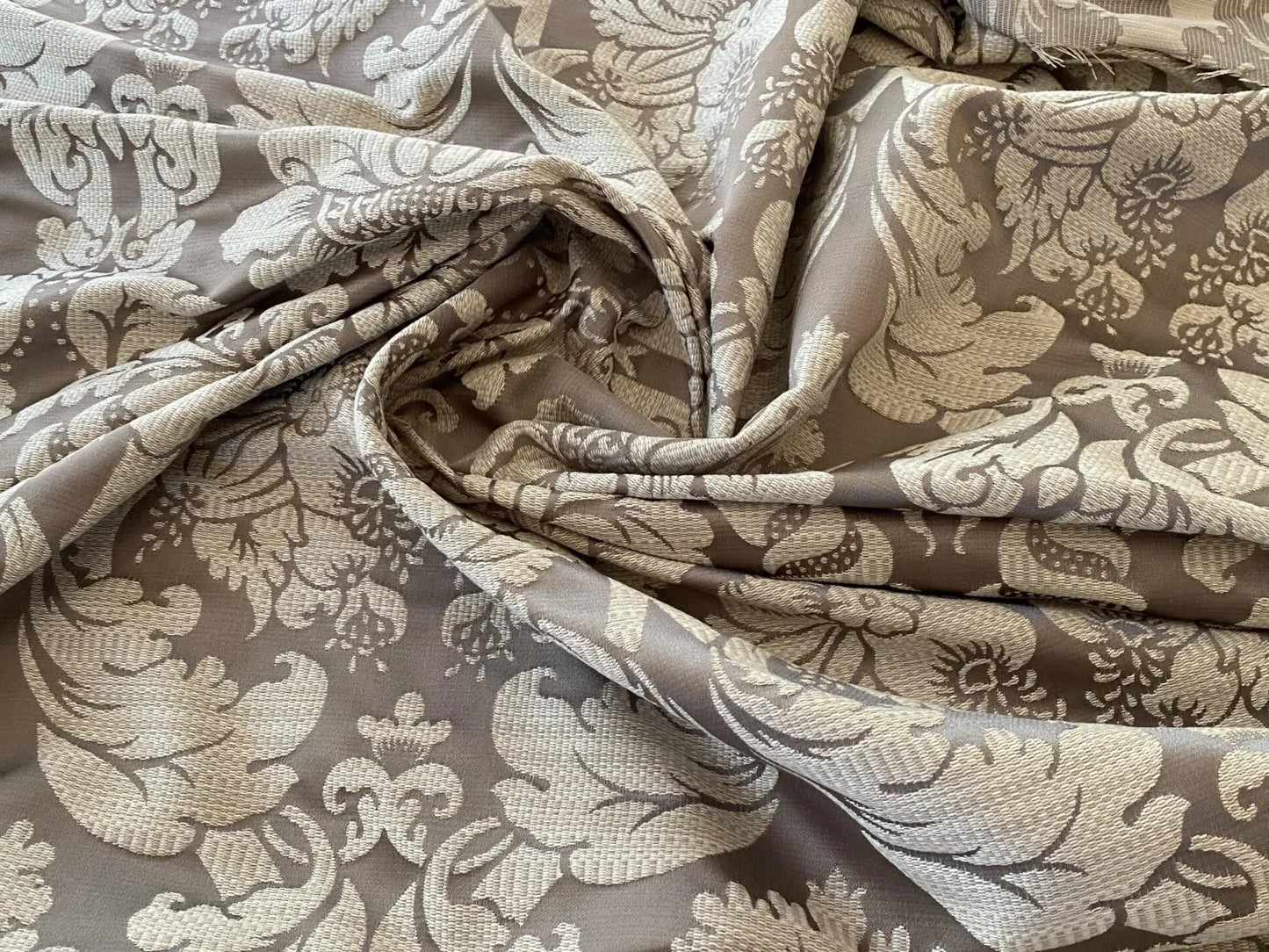 Stroheim &amp; Romann Renaissance Iris Damask  Artichoke Pomegranate  Cotton Polyester Silky Beige Grey