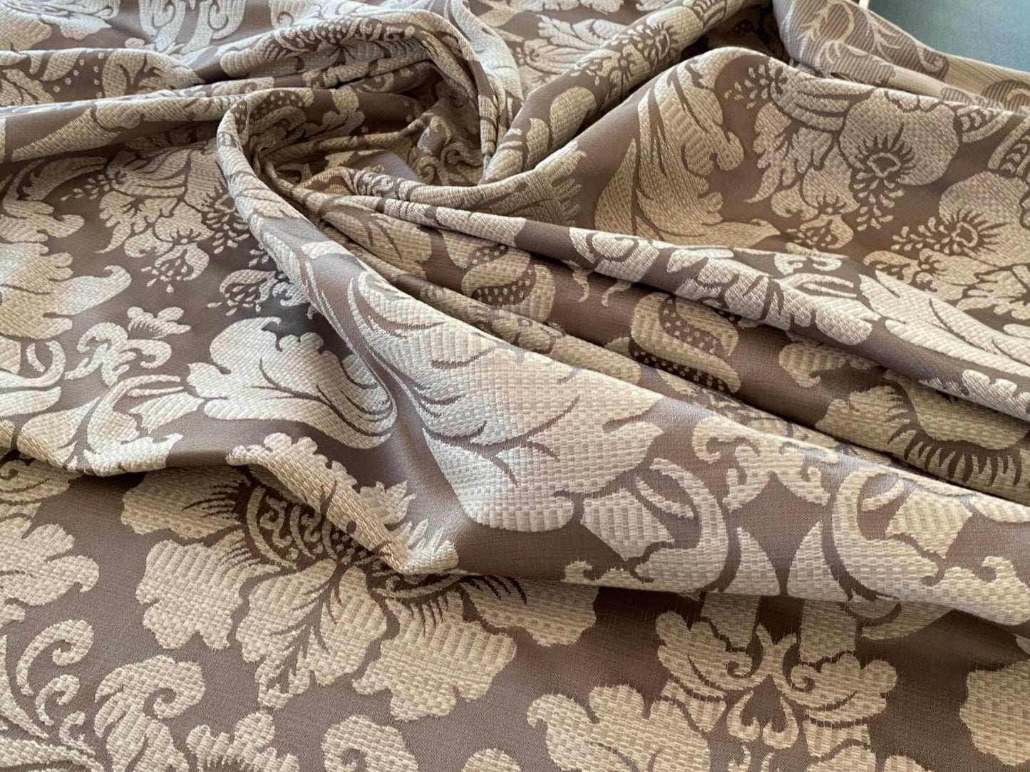 Stroheim &amp; Romann Renaissance Iris Damask  Artichoke Pomegranate  Cotton Polyester Silky Beige Grey