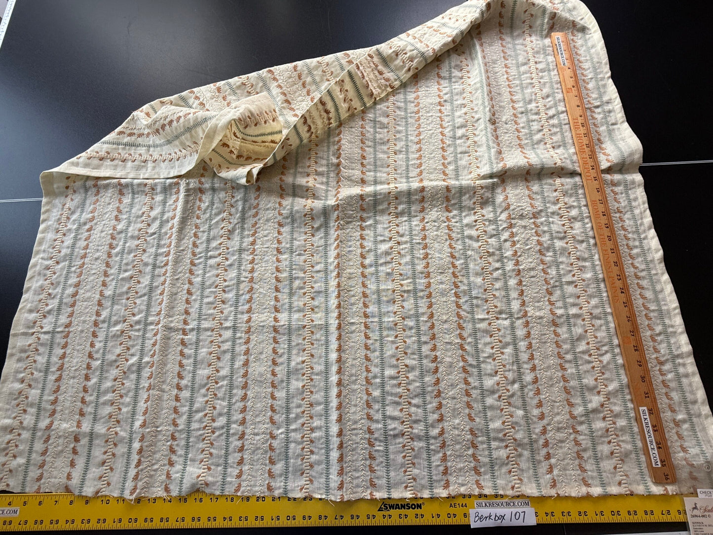 10 Berkbox107 1.25yards Scalamandre Senwick Stripe Caramel &amp; Aqua Linen Embroidery MSRP USD 398/Y