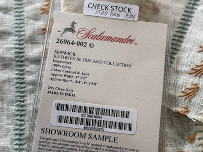 10 Berkbox107 1.25yards Scalamandre Senwick Stripe Caramel &amp; Aqua Linen Embroidery MSRP USD 398/Y
