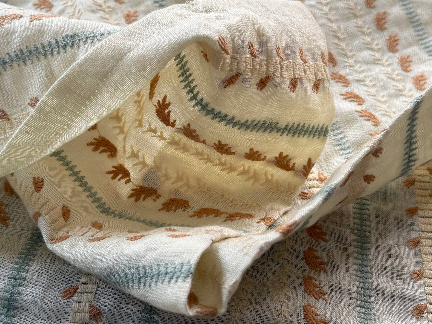 10 Berkbox107 1.25yards Scalamandre Senwick Stripe Caramel &amp; Aqua Linen Embroidery MSRP USD 398/Y