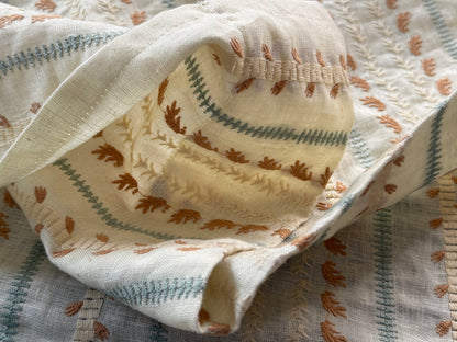 10 Berkbox107 1.25yards Scalamandre Senwick Stripe Caramel &amp; Aqua Linen Embroidery MSRP USD 398/Y