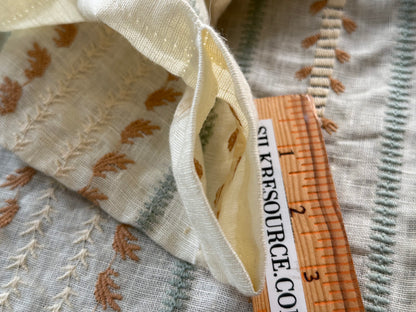 10 Berkbox107 1.25yards Scalamandre Senwick Stripe Caramel &amp; Aqua Linen Embroidery MSRP USD 398/Y