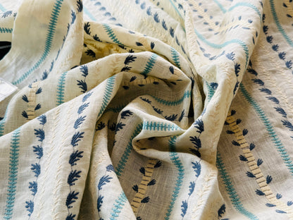 11 Berkbox107 1.2yards Scalamandre Senwick Stripe Blue Cream Linen Embroidery MSRP USD 398/Y