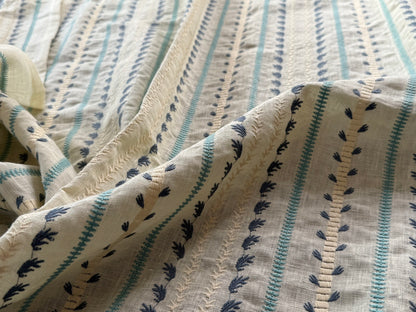 11 Berkbox107 1.2yards Scalamandre Senwick Stripe Blue Cream Linen Embroidery MSRP USD 398/Y