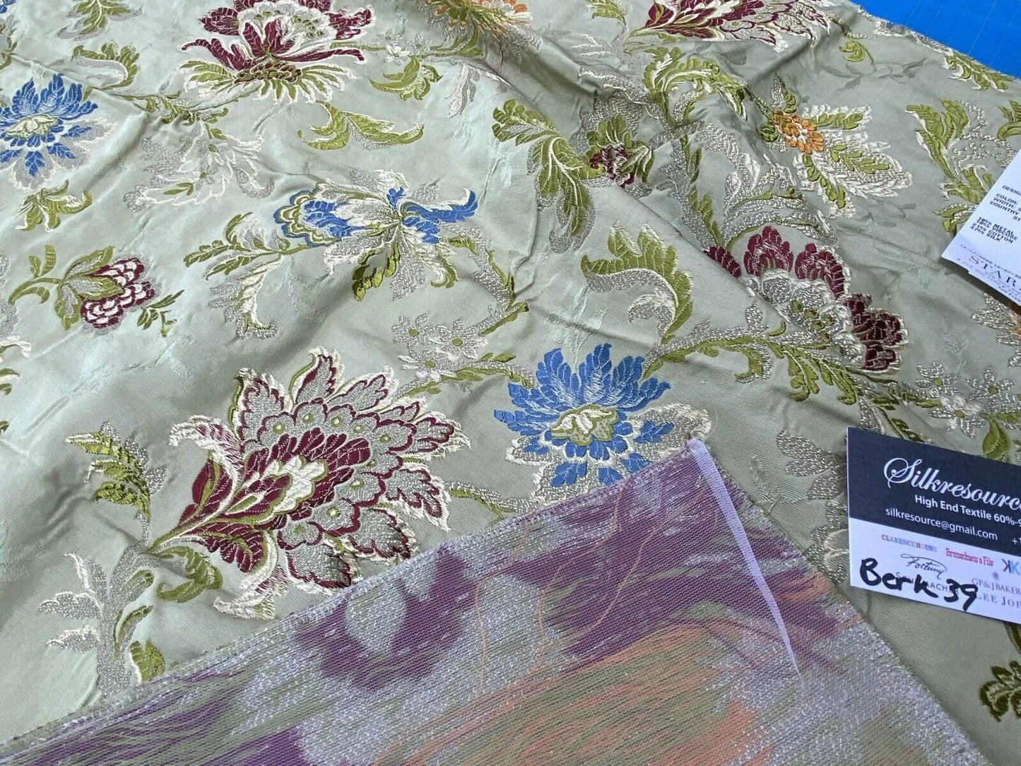 12b Berkbox39 Tassinari &amp; Chatel Scalamandre Allegra Lampas Green Silk Metal Brocade MSRP USD 796/Yard