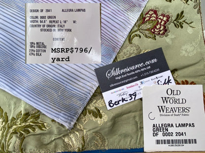 12c Berkbox39 Tassinari &amp; Chatel Scalamandre Allegra Lampas Green Silk Metal Brocade MSRP USD 796/Yard