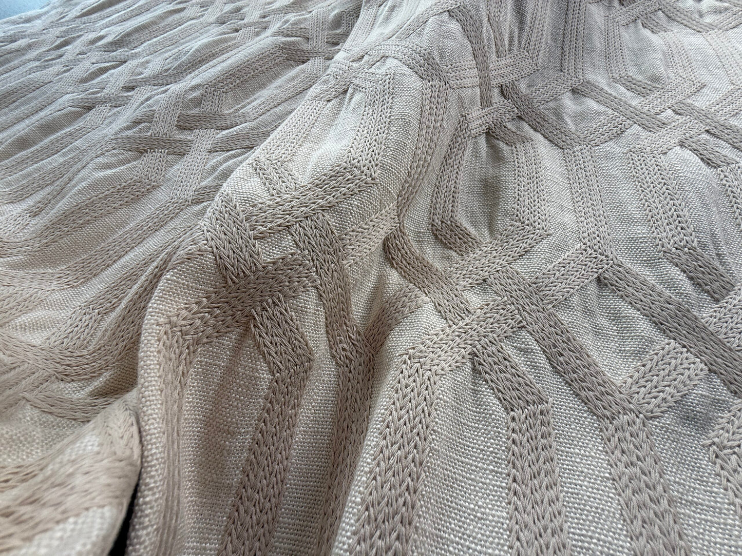 14 Berkbox107 1.4y Scalamandre Aldeco Trellis Addiction Sand Beige Embroidery Viscose Cotton