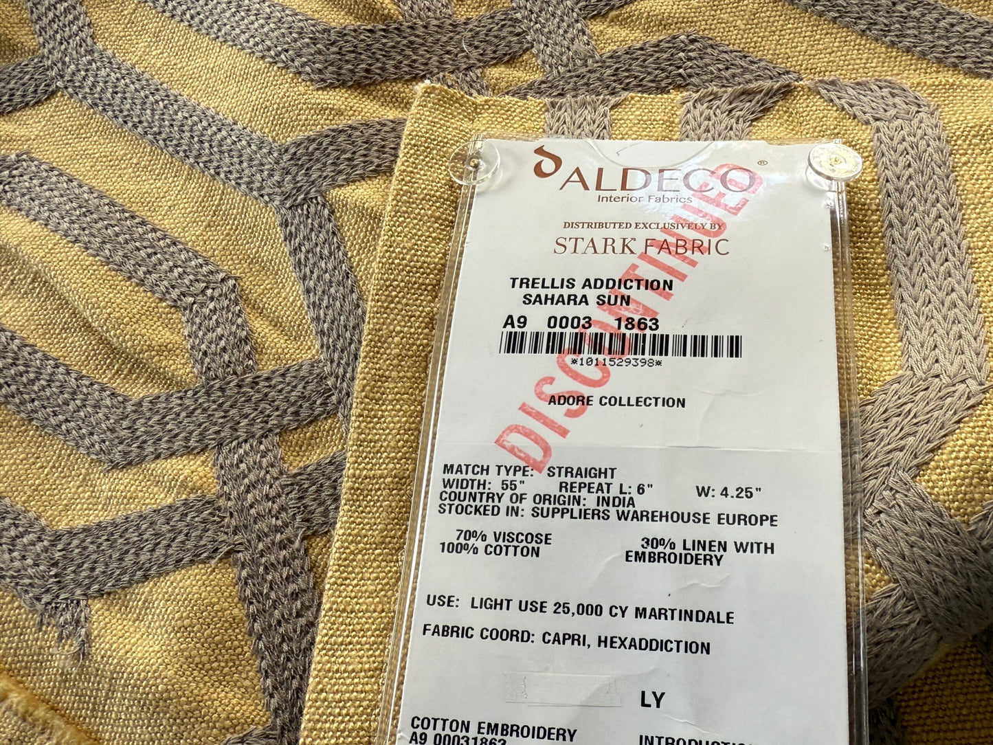 15 Berkbox107 1.2y Scalamandre Aldeco Trellis Addiction Sahara Sun Gold Gray Embroidery Viscose Cotton