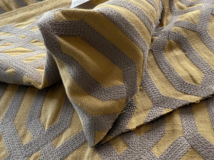 15 Berkbox107 1.2y Scalamandre Aldeco Trellis Addiction Sahara Sun Gold Gray Embroidery Viscose Cotton