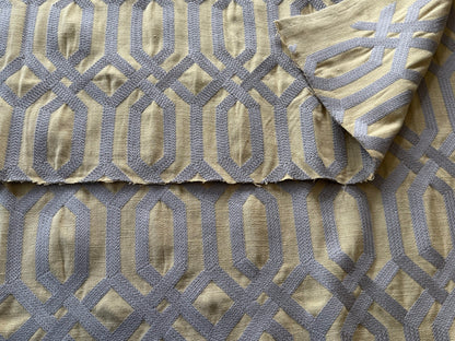 15 Berkbox107 1.2y Scalamandre Aldeco Trellis Addiction Sahara Sun Gold Gray Embroidery Viscose Cotton