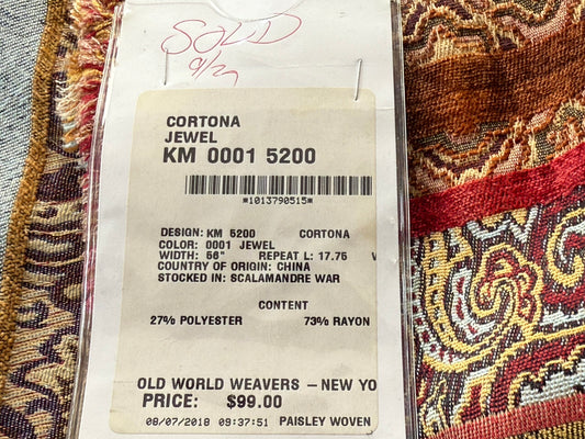 16 Berkbox107 2.4y Scalamandre Old World Weavers Cortona Jewel Stripe Red Rayon