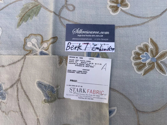 9a Berkbox7 Scalamandre Leena Pastel Ivory Wool Crewel Embroidery MSRP USD 380/Y