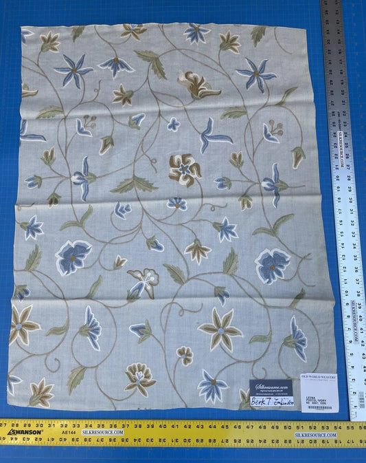 9c Berkbox7 Scalamandre Leena Pastel Ivory Wool Crewel Embroidery MSRP USD 380/Y