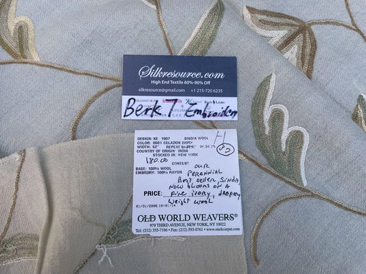 9h Berkbox7 Scalamandre Leen Pastel Ivory Wool Crewel Embroidery MSRP USD 380/Y