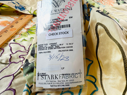 22 Berkbox107 1.2y Scalamandre Fantasy Garden Apricot Blues Cream Rose Lavender Blue Pink on Apricot Gold Silk Print Embroidery MSRP USD 342/Y