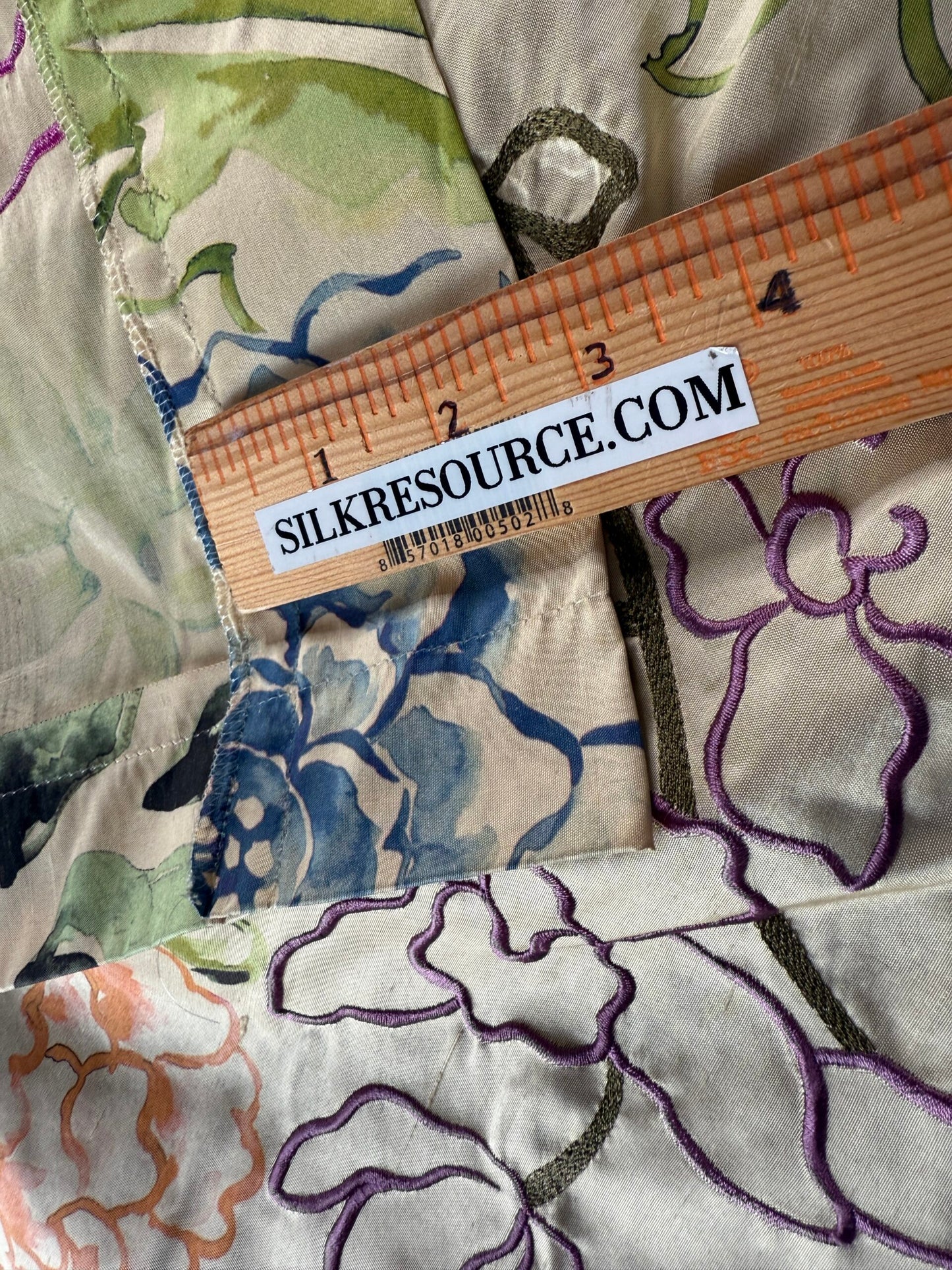 22 Berkbox107 1.2y Scalamandre Fantasy Garden Apricot Blues Cream Rose Lavender Blue Pink on Apricot Gold Silk Print Embroidery MSRP USD 342/Y