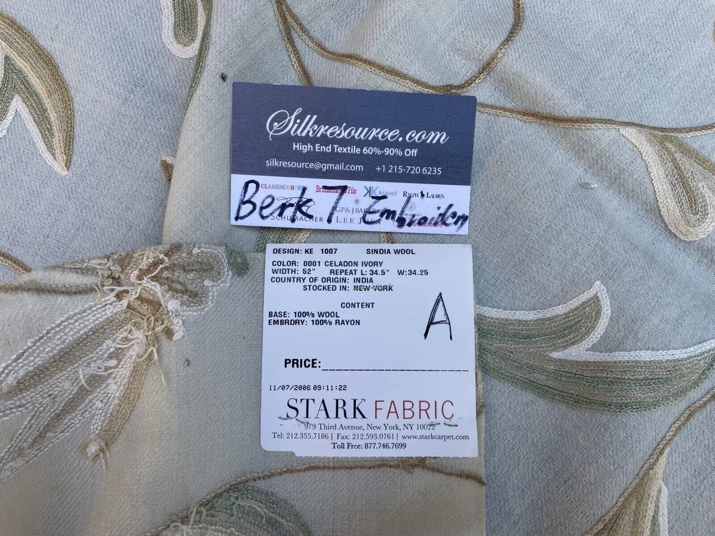 10a Berkbox7 Scalamandre Embroidery Cindia Wool Celadon Ivory