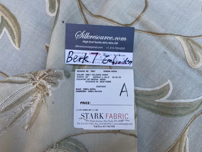 10a Berkbox7 Scalamandre Embroidery Cindia Wool Celadon Ivory