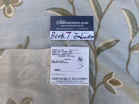 10b Berkbox7 Scalamandre Leen Pastel Ivory Wool Crewel Embroidery MSRP USD 380/Y