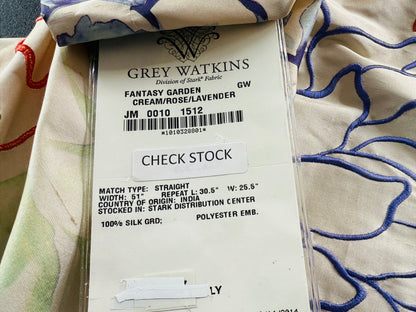 20 Berkbox107 1.2y Scalamandre Fantasy Garden Cream Rose Lavender Blue Pink Silk Print Embroidery MSRP USD 342/Y