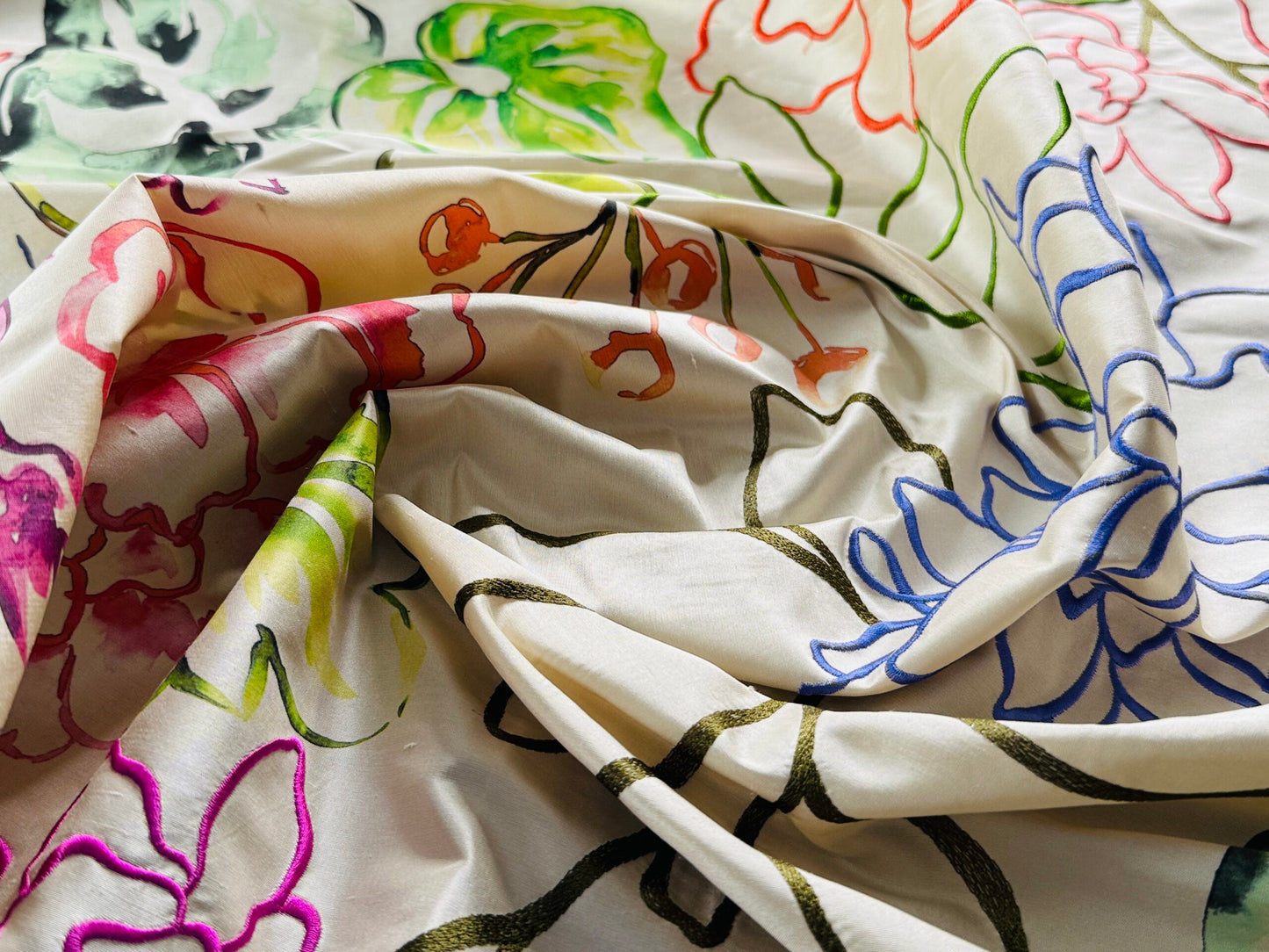 20 Berkbox107 1.2y Scalamandre Fantasy Garden Cream Rose Lavender Blue Pink Silk Print Embroidery MSRP USD 342/Y