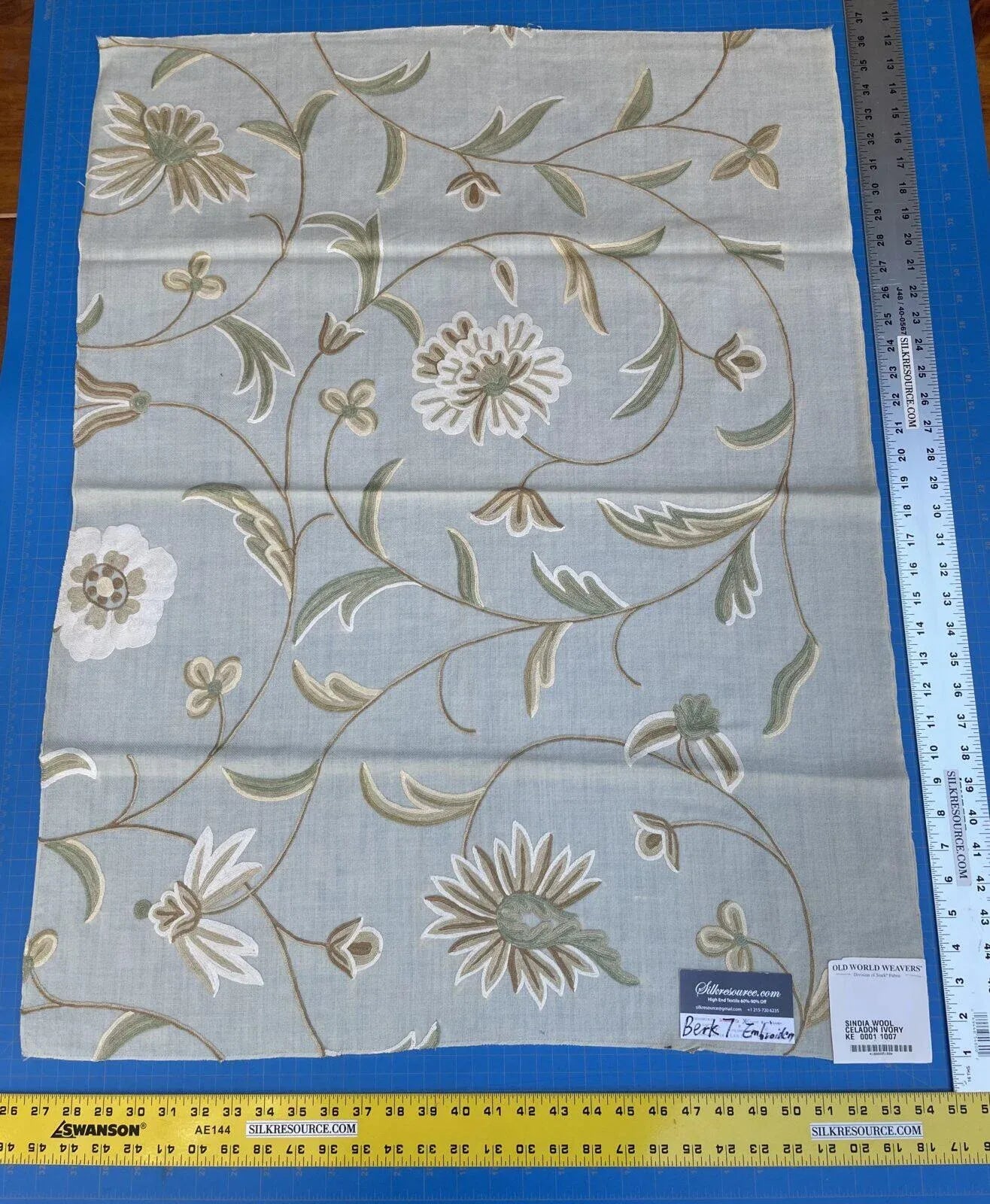 10d Berkbox7 Scalamandre Embroidery Cindia Wool Celadon Ivory