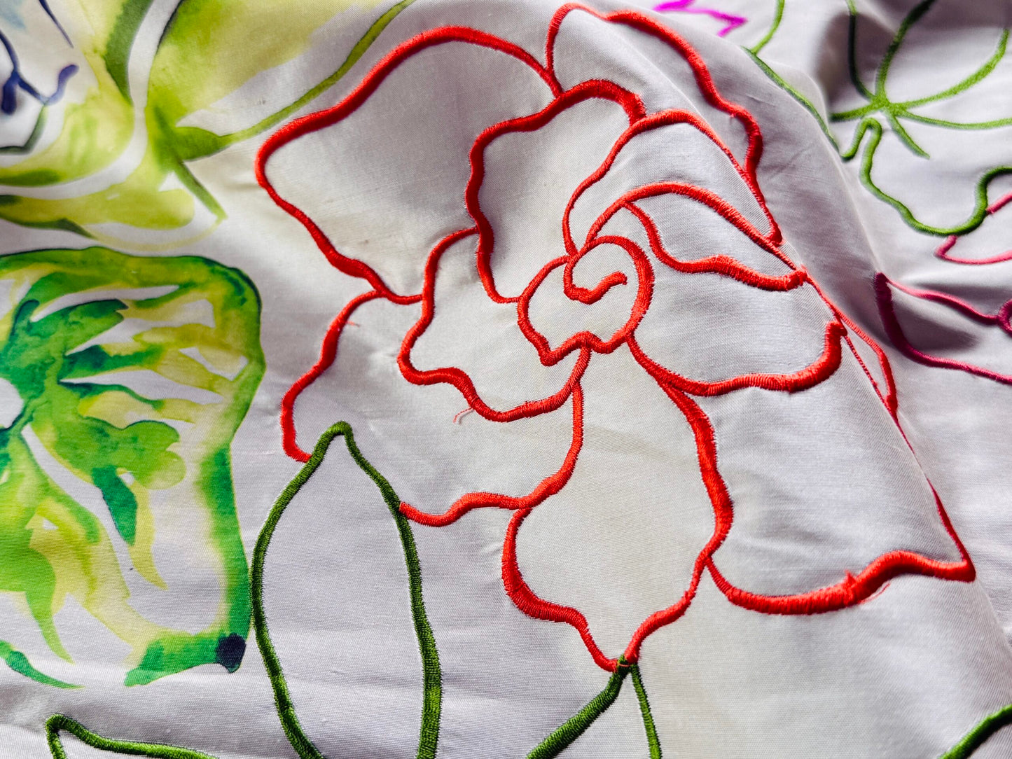 20 Berkbox107 1.2y Scalamandre Fantasy Garden Cream Rose Lavender Blue Pink Silk Print Embroidery MSRP USD 342/Y