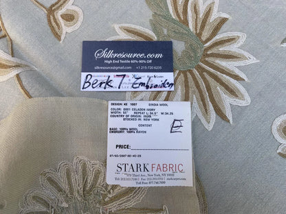 10e Berkbox7 Scalamandre Embroidery Cindia Wool Celadon Ivory Gray Green Beige