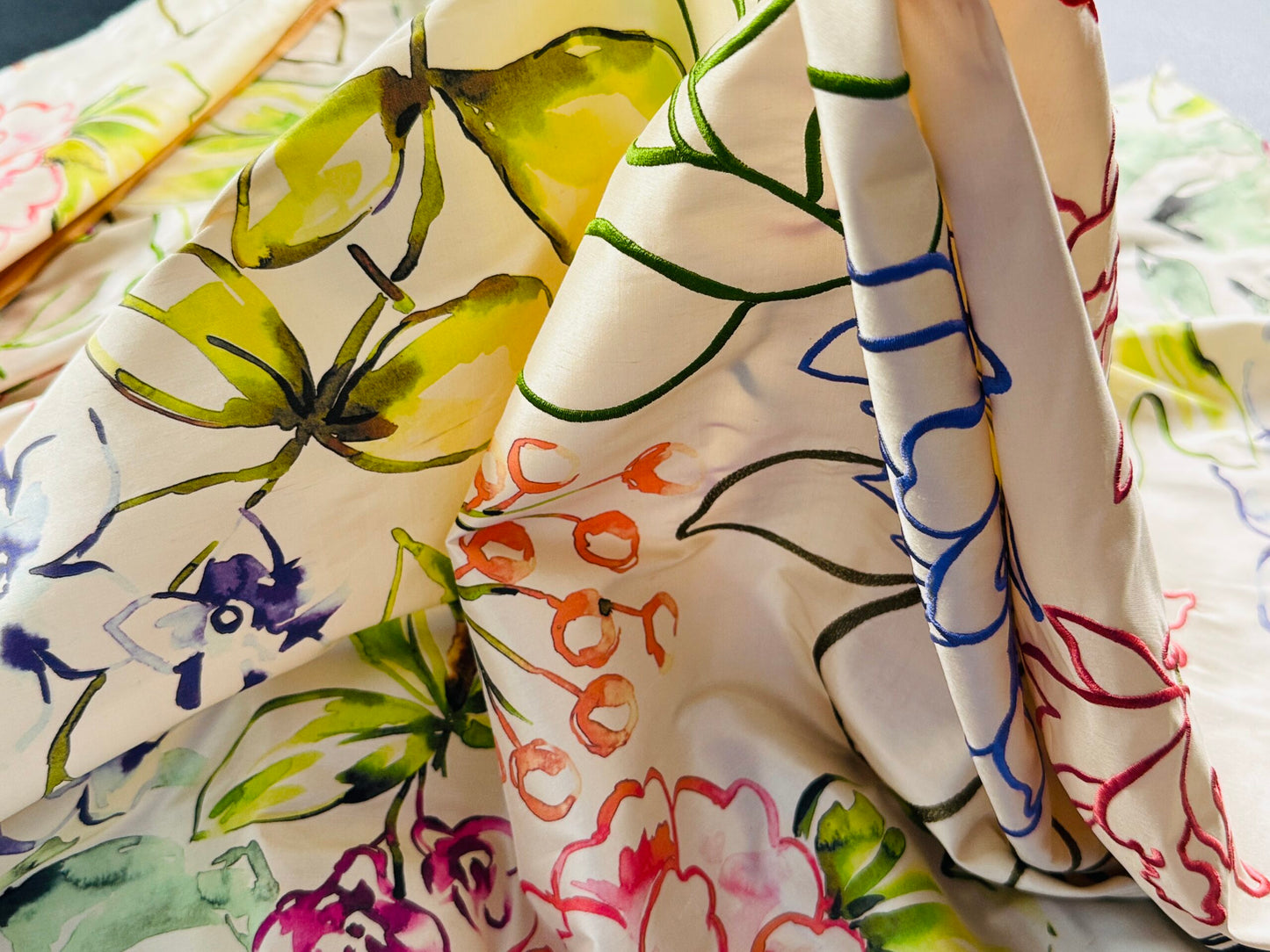 20 Berkbox107 1.2y Scalamandre Fantasy Garden Cream Rose Lavender Blue Pink Silk Print Embroidery MSRP USD 342/Y