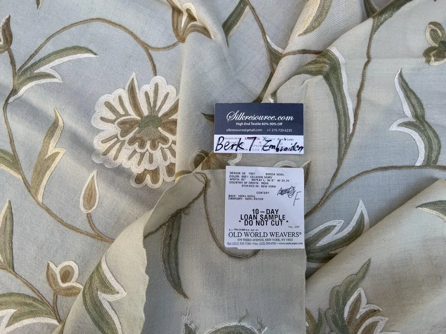 10f Berkbox7 Scalamandre Embroidery Cindia Wool Celadon Ivory