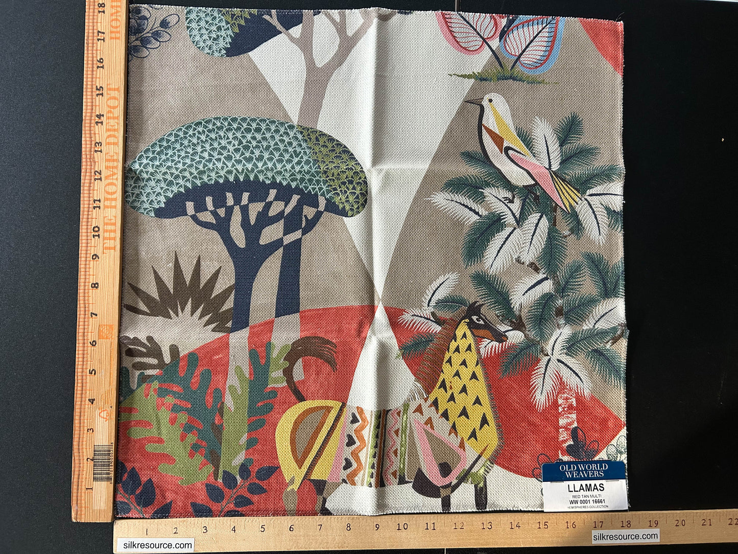 Scalamandre Llamas Red Tan Multi Bird Animal Printed Fabric-  Special Order