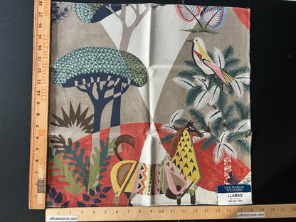 Scalamandre Llamas Red Tan Multi Bird Animal Printed Fabric-  Special Order