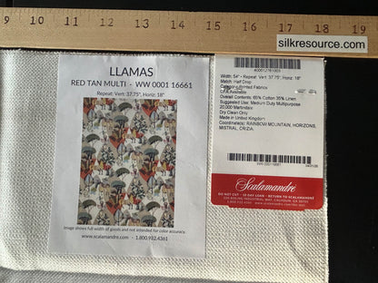 Scalamandre Llamas Red Tan Multi Bird Animal Printed Fabric-  Special Order