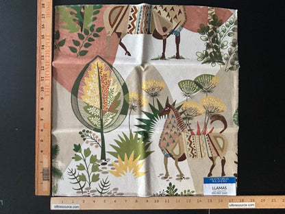 Scalamandre Llamas Leaf Terracotta Bird Animal Printed Fabric- Green -  Special Order