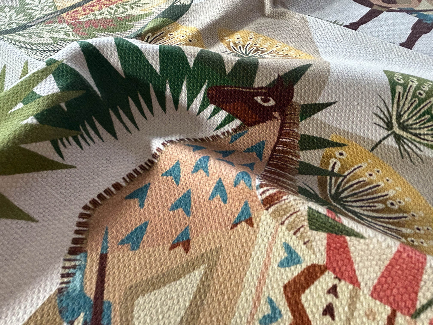 Scalamandre Llamas Leaf Terracotta Bird Animal Printed Fabric- Green -  Special Order