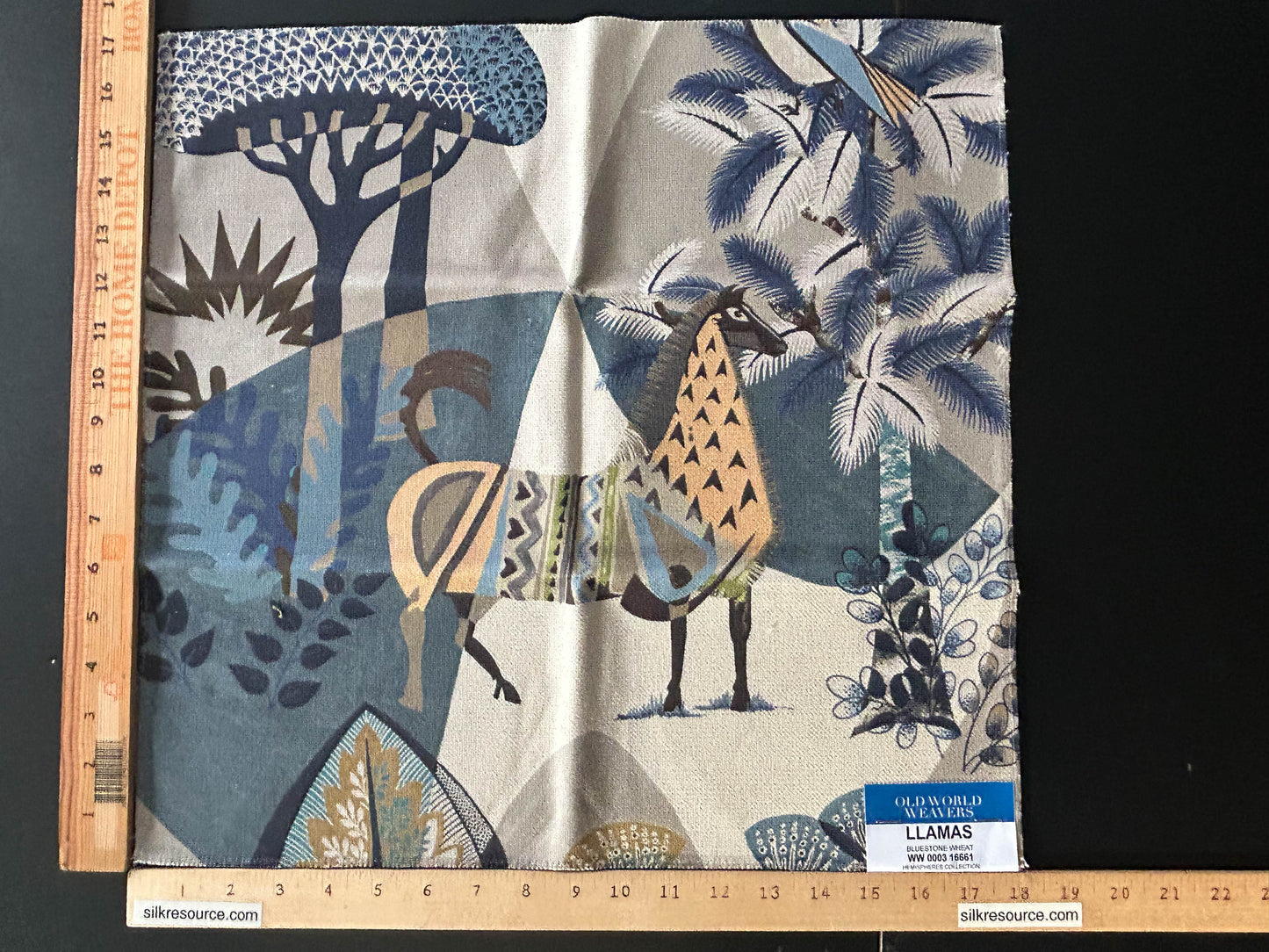 Scalamandre Llamas Bluestone Wheat Bird Animal Printed Fabric- Blue -  Special Order