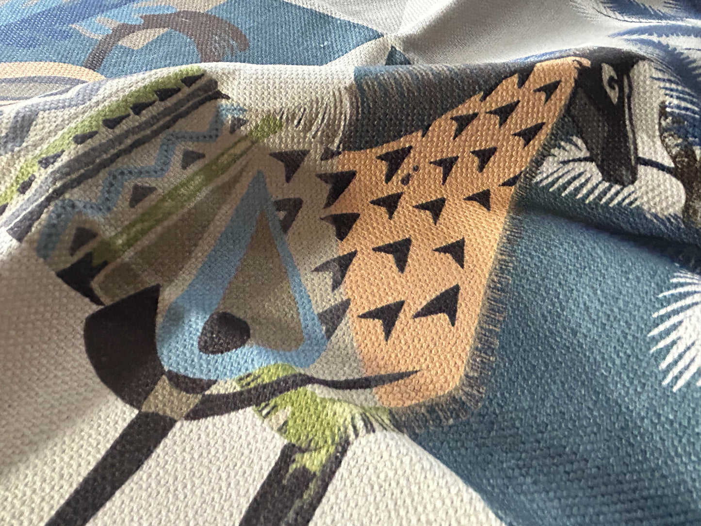 Scalamandre Llamas Bluestone Wheat Bird Animal Printed Fabric- Blue -  Special Order