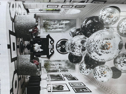 Maxwell Fabrics / Scalamandre "Bon Vivant" Silk Ottoman Paisley In Platinum Black White MSRP USD 319