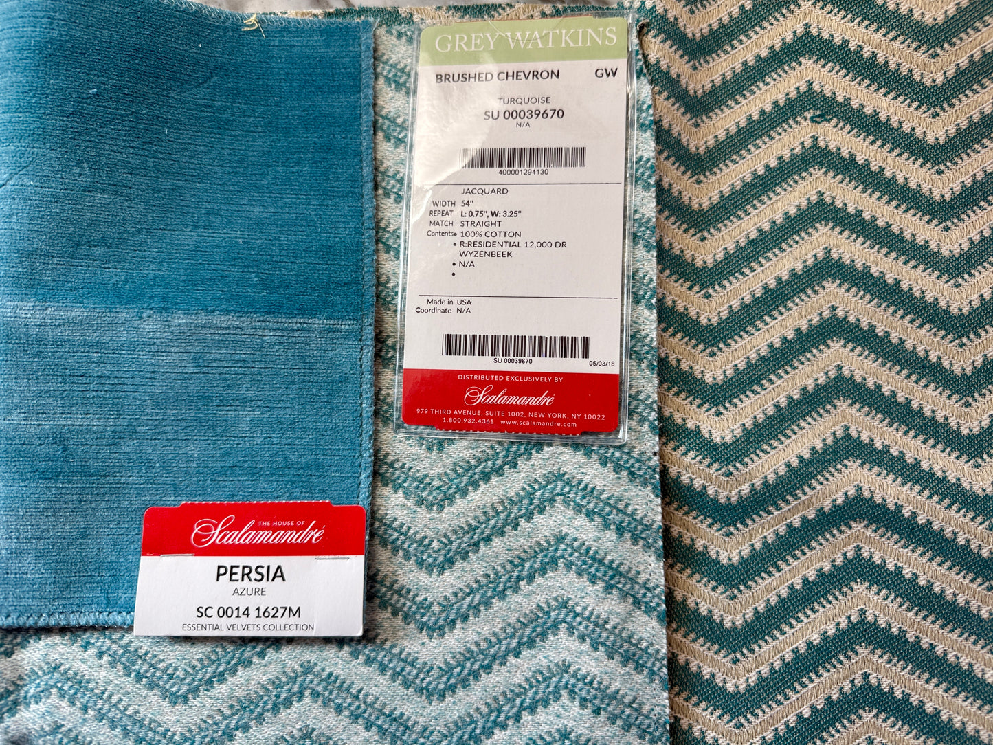 Scalamandre Brushed Chevron Turquoise Blue Green Cotton Jacquard Herringbone Reversible MSRP USD 188/Y