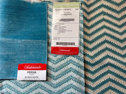 Scalamandre Brushed Chevron Turquoise Blue Green Cotton Jacquard Herringbone Reversible MSRP USD 188/Y