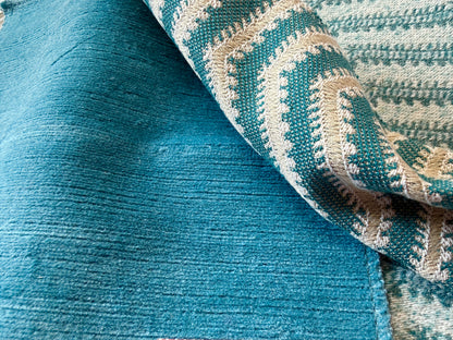 Scalamandre Brushed Chevron Turquoise Blue Green Cotton Jacquard Herringbone Reversible MSRP USD 188/Y