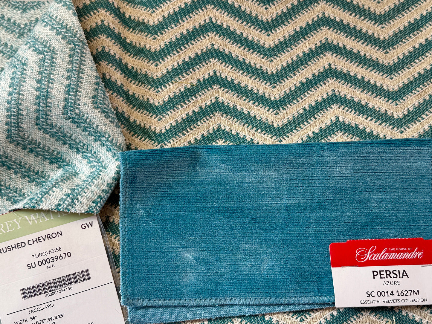 Scalamandre Brushed Chevron Turquoise Blue Green Cotton Jacquard Herringbone Reversible MSRP USD 188/Y